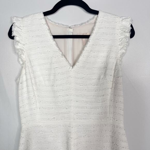 Rebecca Taylor 4 Snow Tweed V Neck Sleeveless Dress Striped Motif Cotton White - Picture 3 of 16